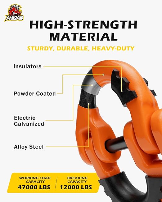 1/2 Safety Chain Connector Link, 2pack Hammerlock Coupling Link for Trailer Chains Connect, Drop Forged Steel Tow Hitch Safety Chain Connector Link, Orange