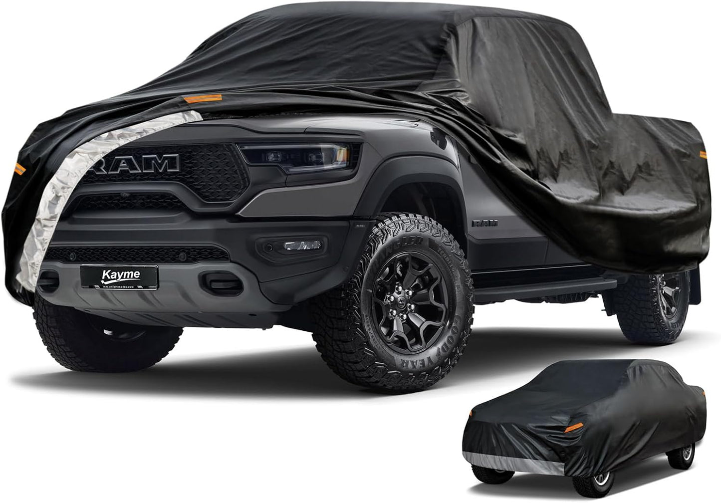 Kayme 7 Layers Truck Cover Waterproof All Weather, Heavy Duty Outdoor Pickup Cover Sun Uv Rain Protection, Universal Fit Dodge Ram 1500, Chevy Silverado, Ford F150 (Length Up to 242 inch) XL/Black