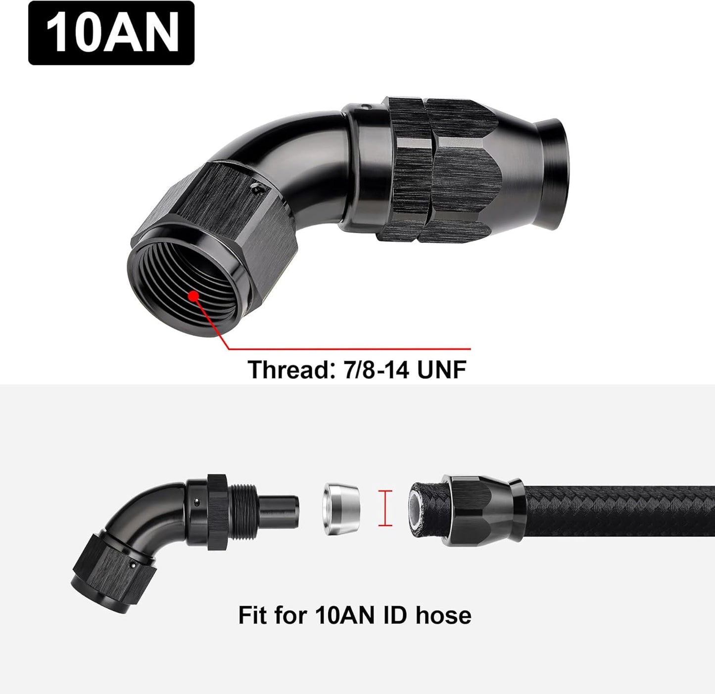 EVIL ENERGY 10AN 60 Degree PTFE One Piece Full Flow End Hose Fitting Aluminum Black