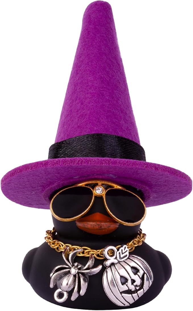 Halloween Car Rubber Duck, Duck Car Dashboard Decorations with Mini Witch Hat Sunglasses Necklace Halloween Accessories for Halloween Themed Gifts(W18)