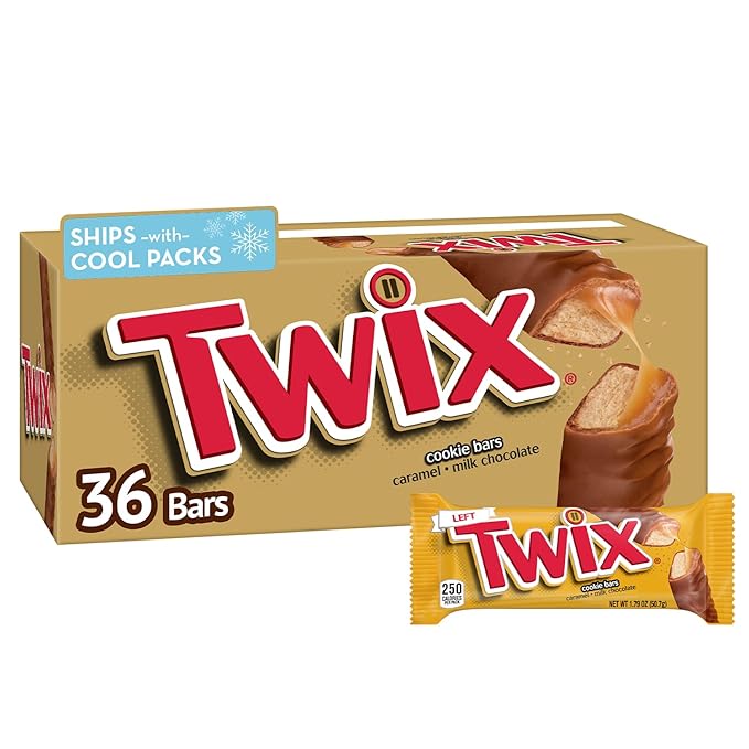 TWIX Bulk Chocolate Candy Individually Wrapped, Full Size, Caramel Chocolate Cookie Candy Bar, Perfect for Snacks, Parites, Goodie Bags, Holidays 36-Count Box