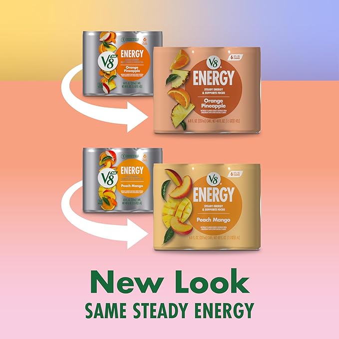V8 Energy Peach Mango and Orange Pineapple Energy Drinks, 8 fl oz Can (24 Pack)
