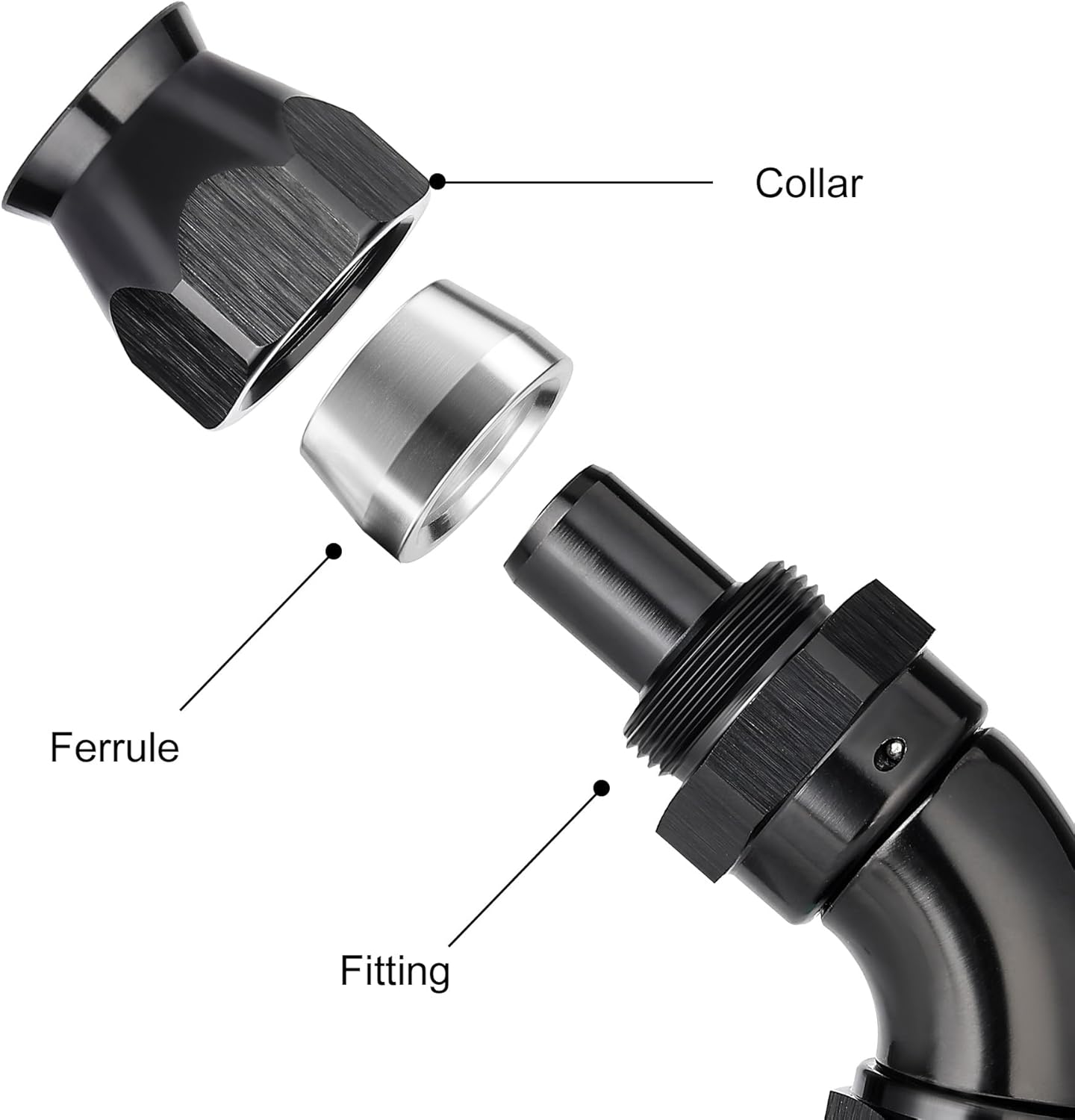 EVIL ENERGY 8AN 60 Degree PTFE One Piece Full Flow End Hose Fitting Aluminum Black