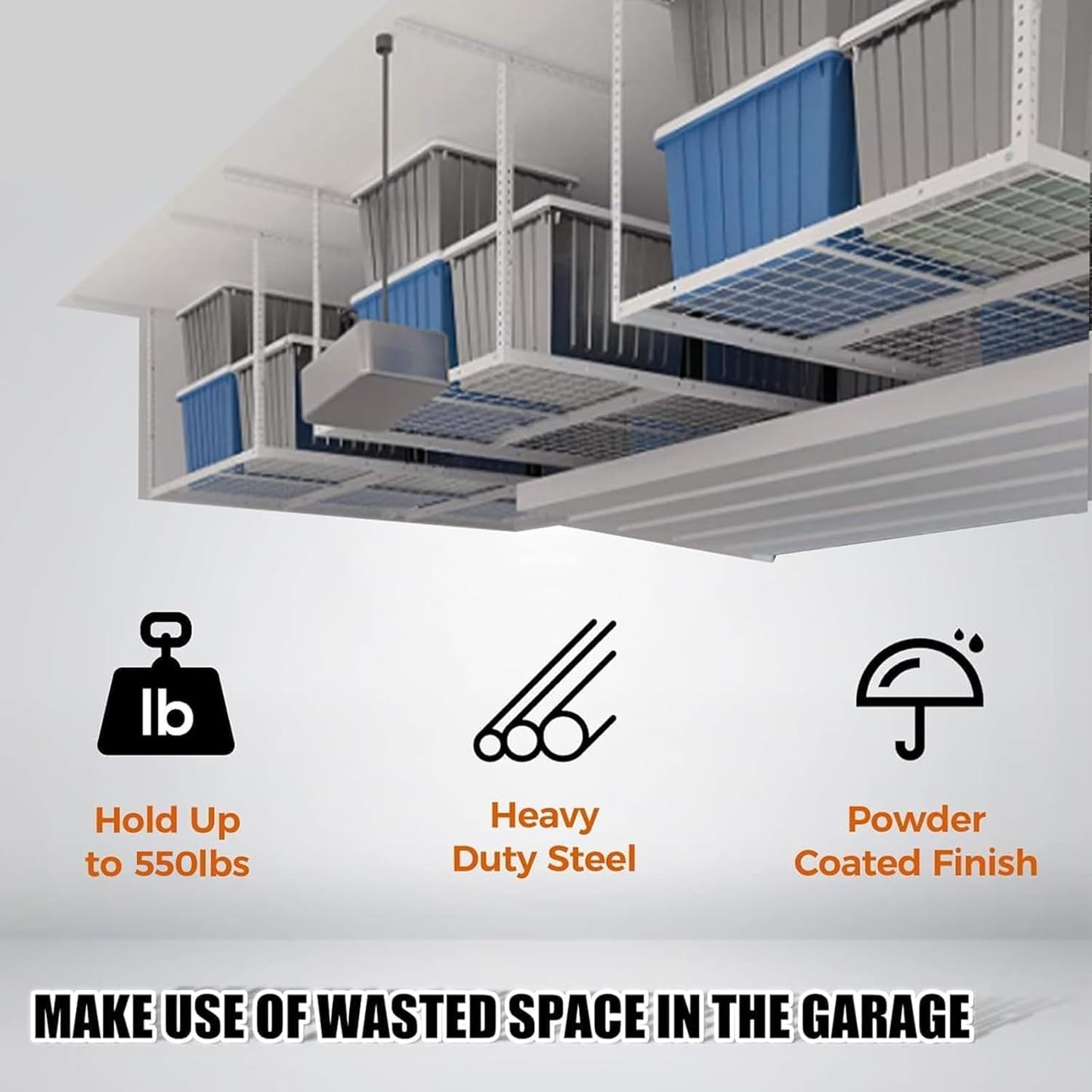 Kojem 3x6 Overhead Garage Storage Rack, 22'' to 40" Adjustable Heavy Duty Garage Ceiling Storage Racks Storage Organization System, 550LBS Weight Capacity, White