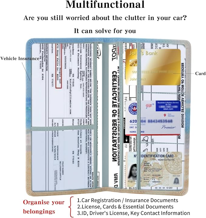 Leather Car Registration and Insurance Card Holder, Car Document Holder for Cards License with Magnetic Shut(Blue)
