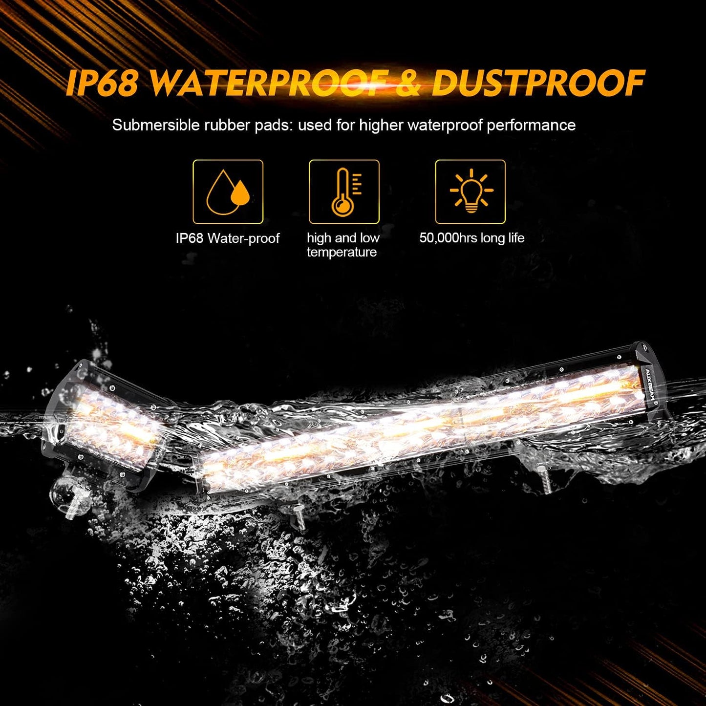 Auxbeam 20" 420W LED Light Bar w/ 2x 4" 120W Pods, Amber/White Strobe Off-Road Fog Lights, 6 Modes, Memory Reset, Spot/Flood, Yellow, Ditch Light for Truck Car ATV
