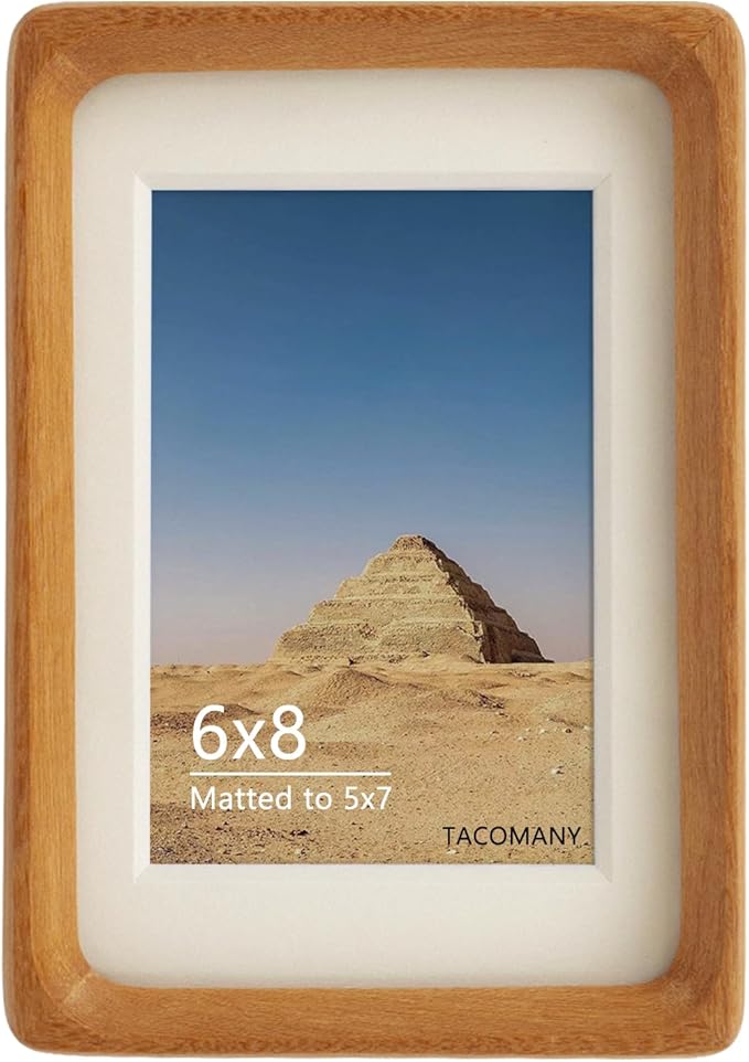 Natural Wood Photo Frames Inspired Tabletop Picture Frame with Mat, Vertical or Horizontal Display (Teak, 6x8 matted to 5x7)