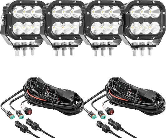 Off Road LED Pod Lights 5 Inch 120W 10000lm Offroad LED Work Light Pods for Truck Car Boat ATV Tractor 12V 24V Auxiliary Fog Lights, 【IP68 Waterproof With DT Wiring Harness】