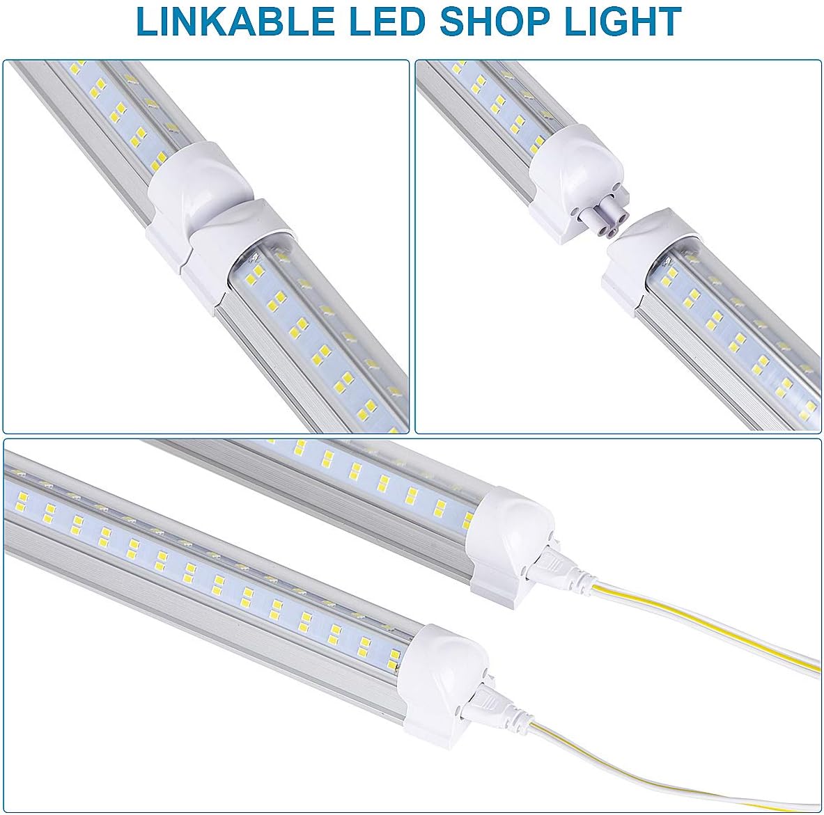 4 Pack,Led Shop Lights, 8FT Led Shop Light,144W 6000K 19500LM Clear White,Led Shop Light 8FT 110V Linkable Integrated 4 Row V-Shape for Shop Garage,Warehouse