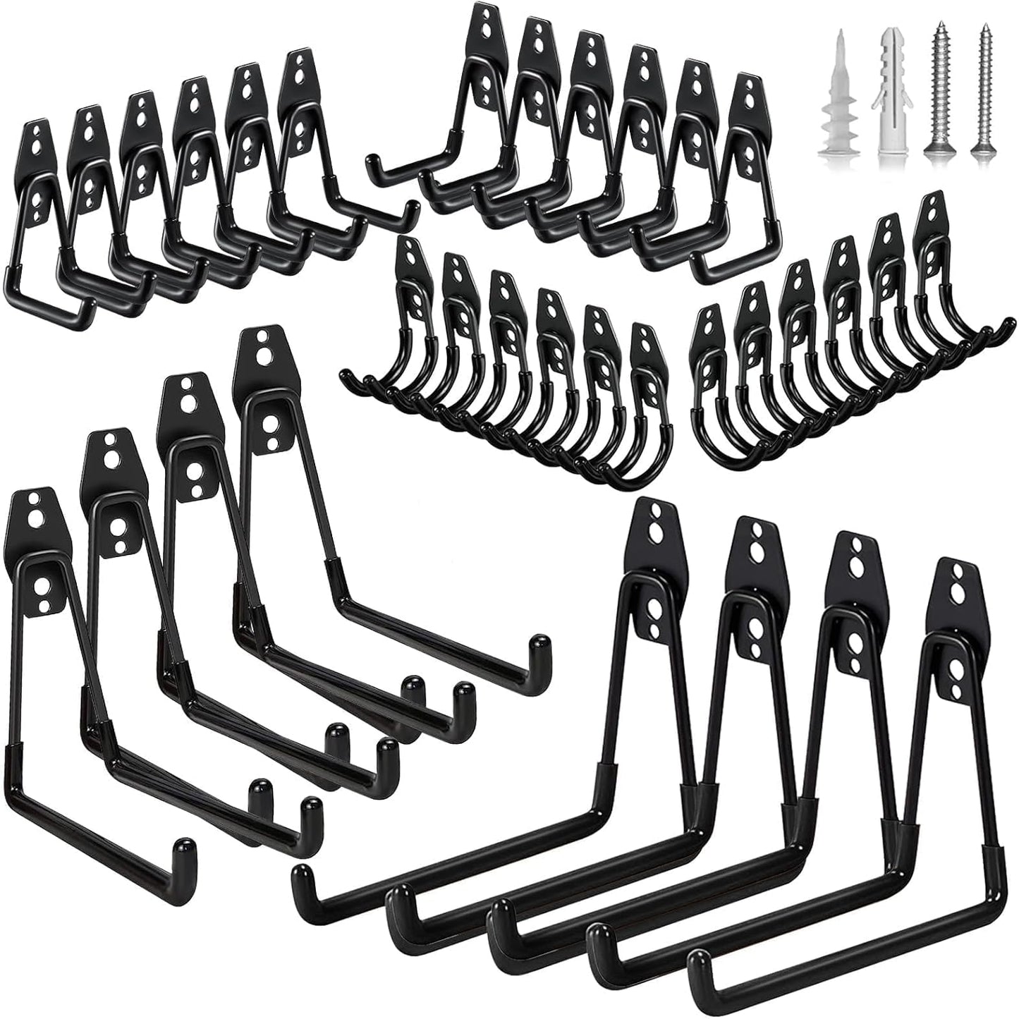 32 Pack Garage Hooks Heavy Duty,Utility Steel Wall Mount with Anti-Slip Coating Hanger & Organizer for Bulk Items,Bikes,Ladders,Power Tools,Ropes,and More Equipment