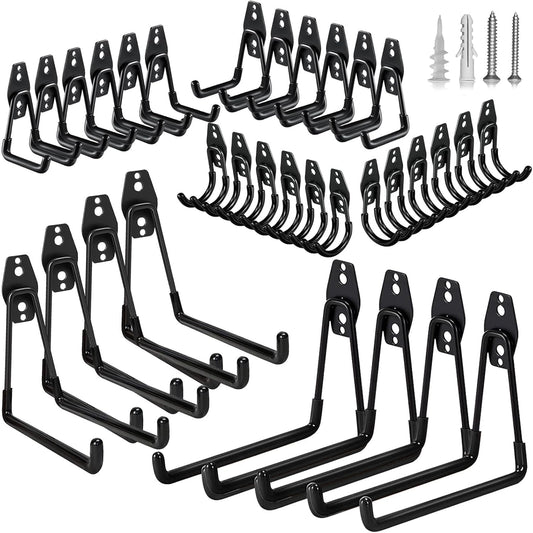 32 Pack Garage Hooks Heavy Duty,Utility Steel Wall Mount with Anti-Slip Coating Hanger & Organizer for Bulk Items,Bikes,Ladders,Power Tools,Ropes,and More Equipment
