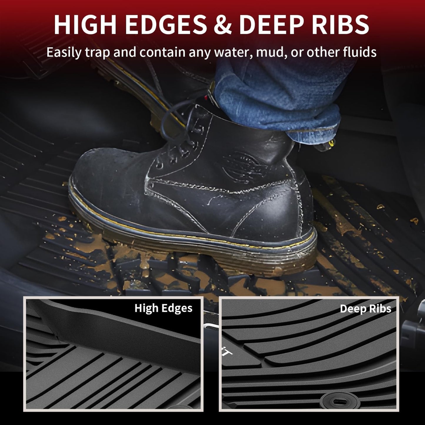 LASFIT Floor Mats for Toyota Tundra 2022-2024 2025 CrewMax Cab, All Weather Custom Fit TPE Floor Liners for Tundra SR/SR5/TRD PRO/Limited/Platinum/Castone Front&Rear 2 Row Car Mats, Black