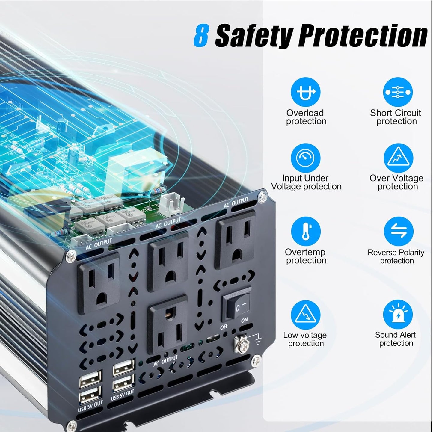 3000W Power Inverter 24V to 110V/120V DC to AC with LCD Display, Remote Controller and 4 x AC Outlets Car Adapter for Car Truck Boat RV Off Grid Solar System