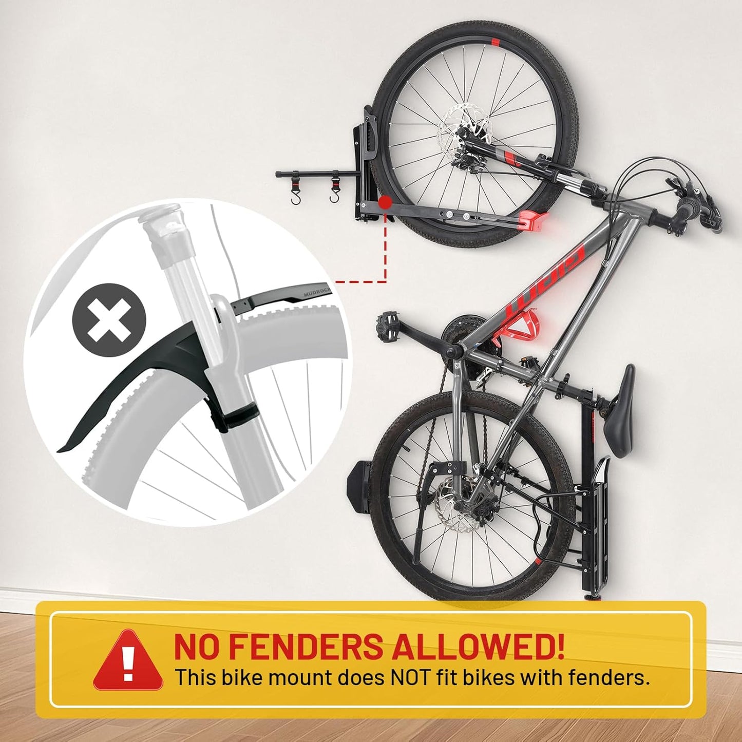 Bike Wall Mount Rack Adjustable & Foldable Garage Bike Rack with Swivel Design & 2 Storage Hooks, Fits 20"-29" Bikes, Holds Up to 77 lbs, Easy Install & Space-Saving Bike Storage 1 Pack