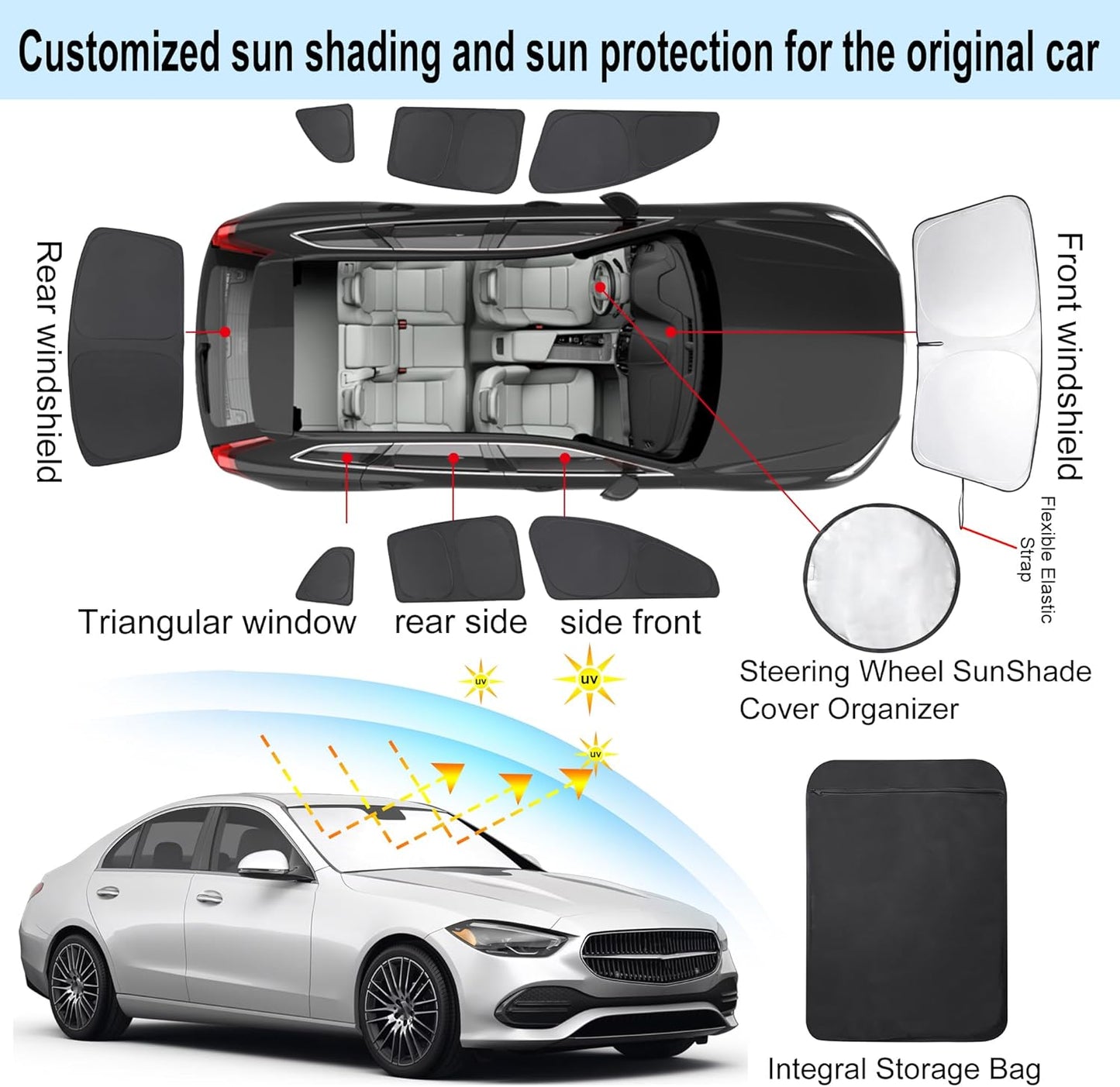 TINGLU Window Shades for Mercedes Benz C Class W205 C250 C300 C400 2015-2021 Accessories Side Full Windows Windshield Sun Shade Sun UV Rays & Privacy Protection for Camping,Napping,and Relaxing 8PCS