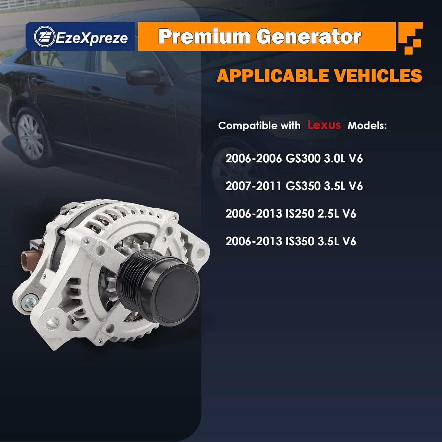 Ezexpreze 11196 Alternator Compatible with Lexus GS300 V6 3.0L 2006,Lexus GS350 V6 3.5L 2007-2011,Lexus IS250 V6 2.5L 2006-2011,OE#7060-31060 104210-2050