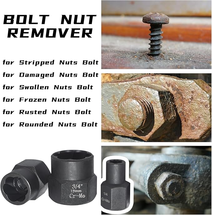 14 Pcs Bolt Nut Extractor Set with Knockout Bar, 3/8" Drive Wheel Lock Removal Kit for Extracting Damaged, Stripped Frozen Nuts & Screws Twist Socket Set, Impact Lug Nut Remover Socket Tool