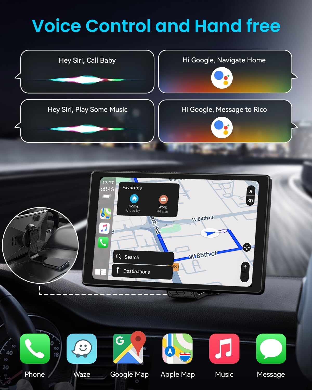 8” Wireless Apple CarPlay Screen for Car with Android Auto & 1080P Backup Camera, Rotatable Touchscreen Car Stereo, Vertical & Horizontal Mode, Bluetooth, GPS Navigation, Mirror Link