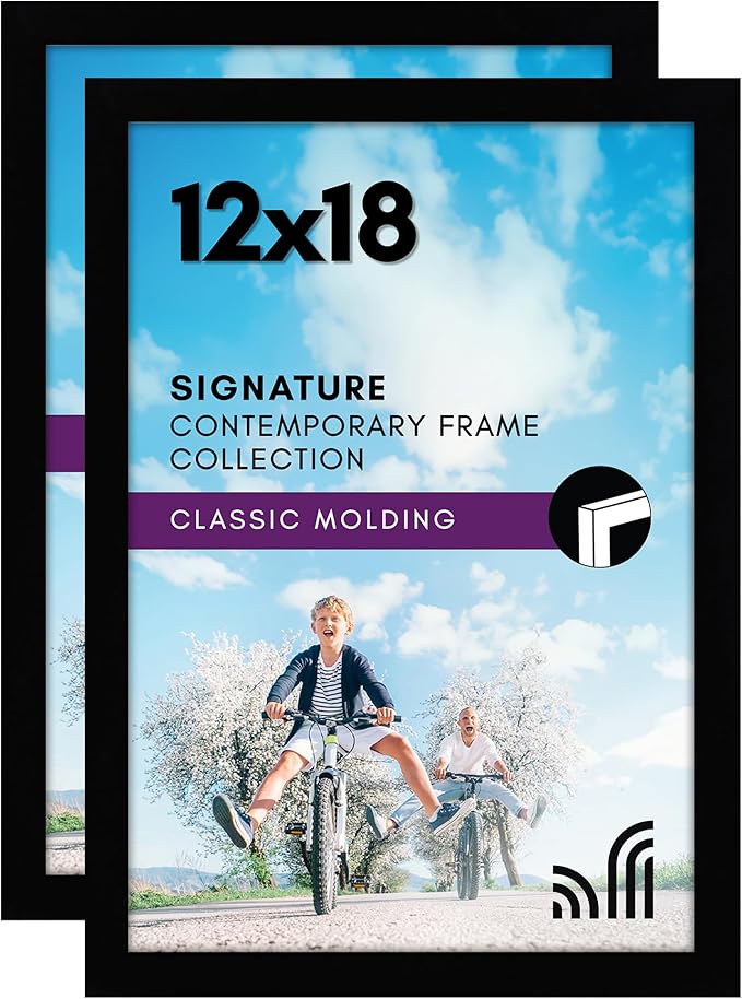 Americanflat 12x18 Picture Frames in Black - Composite Wood with Shatter Resistant Glass - Wall Mounted Horizontal and Vertical Formats (2-Pack)