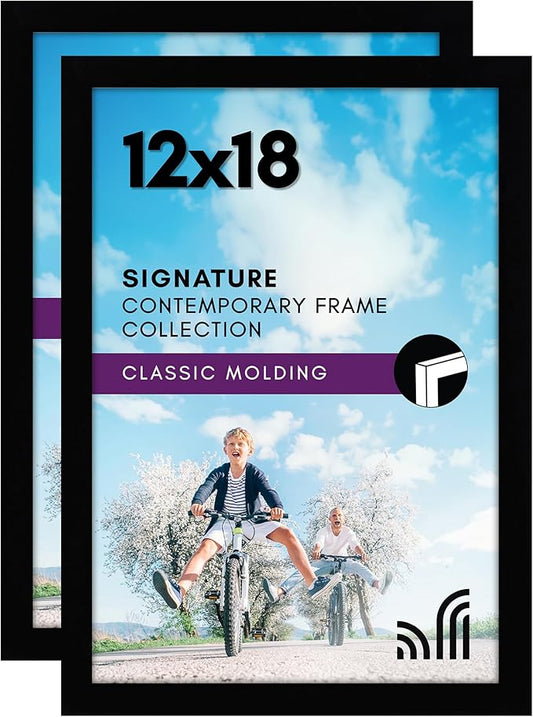 Americanflat 12x18 Picture Frames in Black - Composite Wood with Shatter Resistant Glass - Wall Mounted Horizontal and Vertical Formats (2-Pack)