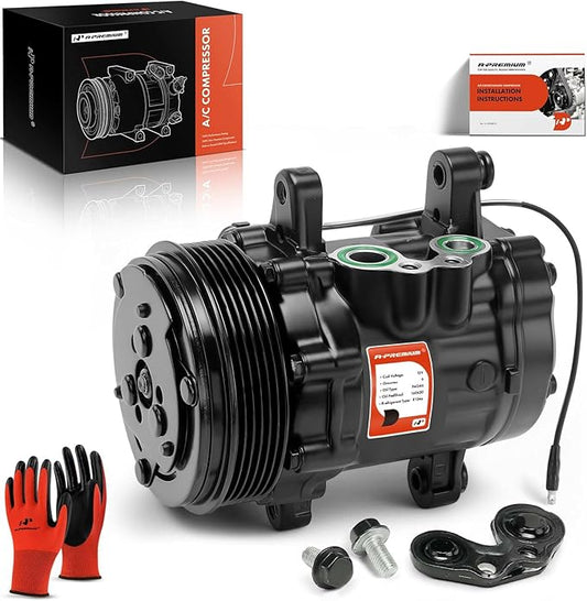 A-Premium Fit for Sanden SD-7 6PK Style, Universal A/C Compressor with Clutch, 6 Groove Serpentine Belt