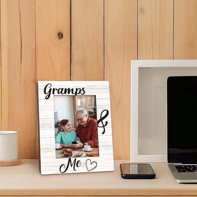 Gramps Gifts Picture Frame 5x7, Grandpa Photo Frame, Christmas Fathers Day Birthday Gifts for Grandpa from Grandkids, Gramps and Me Wooden Picture Photo Frames for Desk Home Room Decor