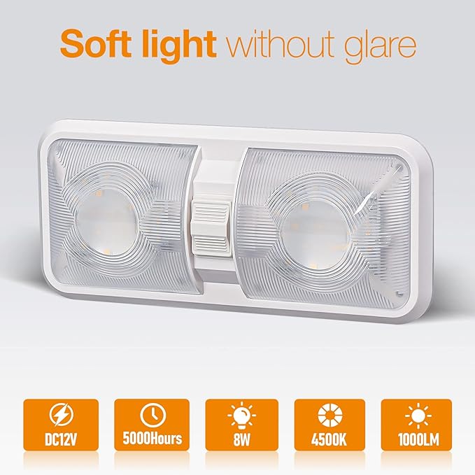 RV Lights Interior, 12 Volt Led Lights 1000LM, Camper Lights 8W, RV Led Lights Interior Fixtures 12V, RV Ceiling Dome Light with Switch for RV/Camper/Trailer/Boat/Car (Natural White, 8Pack).