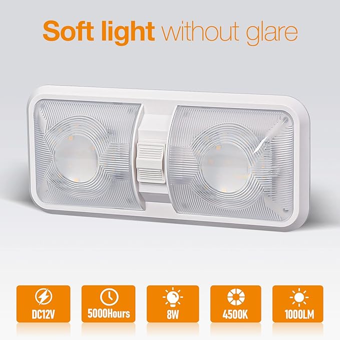 RV Lights Interior, 12 Volt Led Lights 1000LM, Camper Lights 8W, RV Led Lights Interior Fixtures 12V, RV Ceiling Dome Light with Switch for RV/Camper/Trailer/Boat/Car (Natural White, 4Pack).