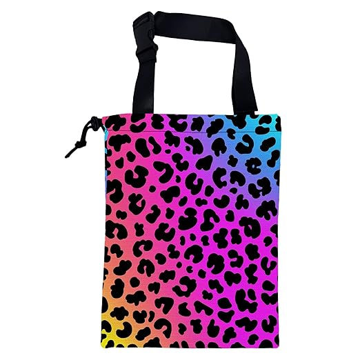 Car Garbage Bag Rainbow Cheetah Leopard Print Drawstring Car Trash Bag Hanging for Back Seat with Adjustable Buckle Canvas Vehicle Trash Can Easy-to-Install