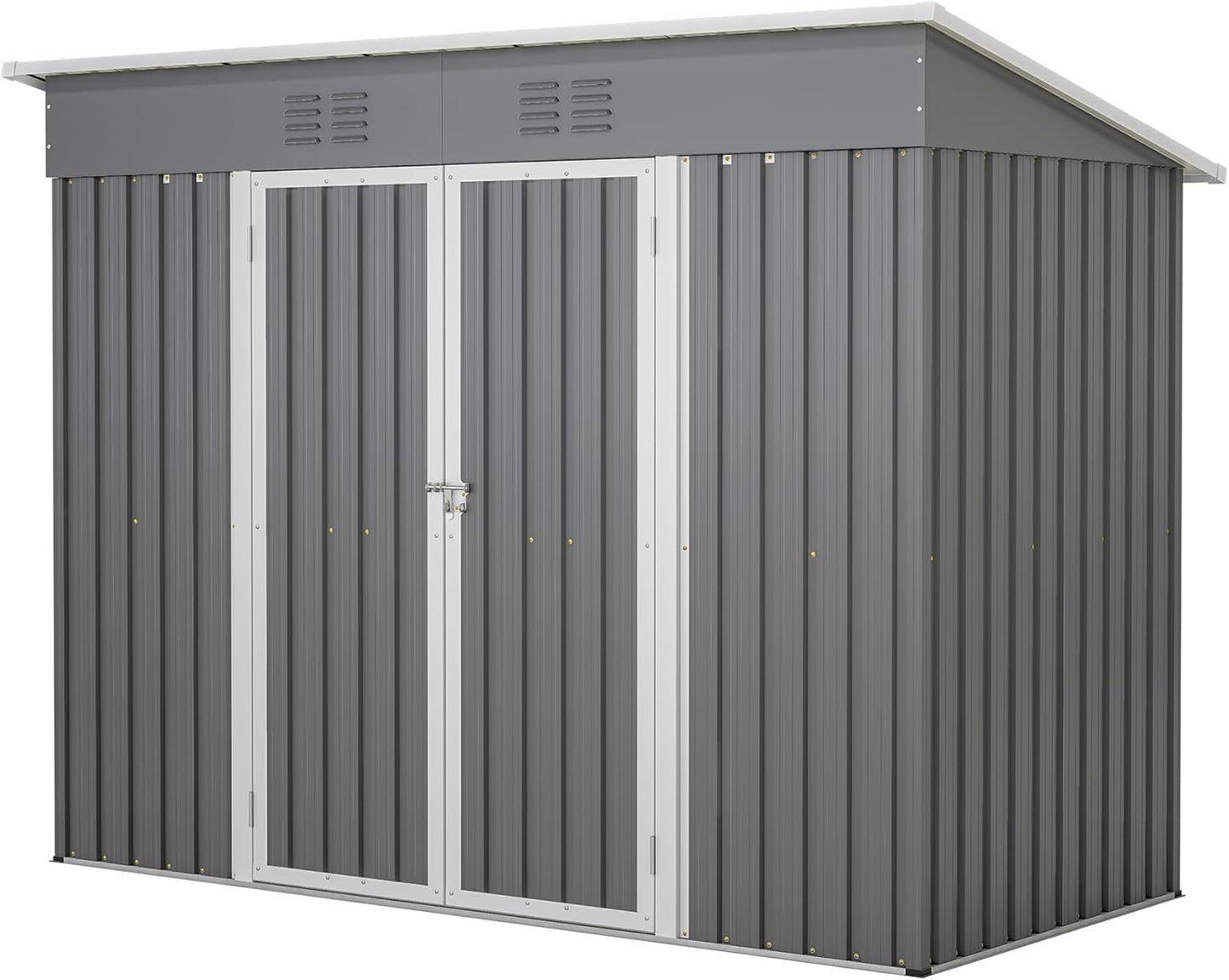 4'x8' Metal Shed Outdoor Storage Shed,Metal Steel Utility Tool Shed Storage House with Double Lockable Doors and Air Vent for Backyard Garden Patio Lawn Gray