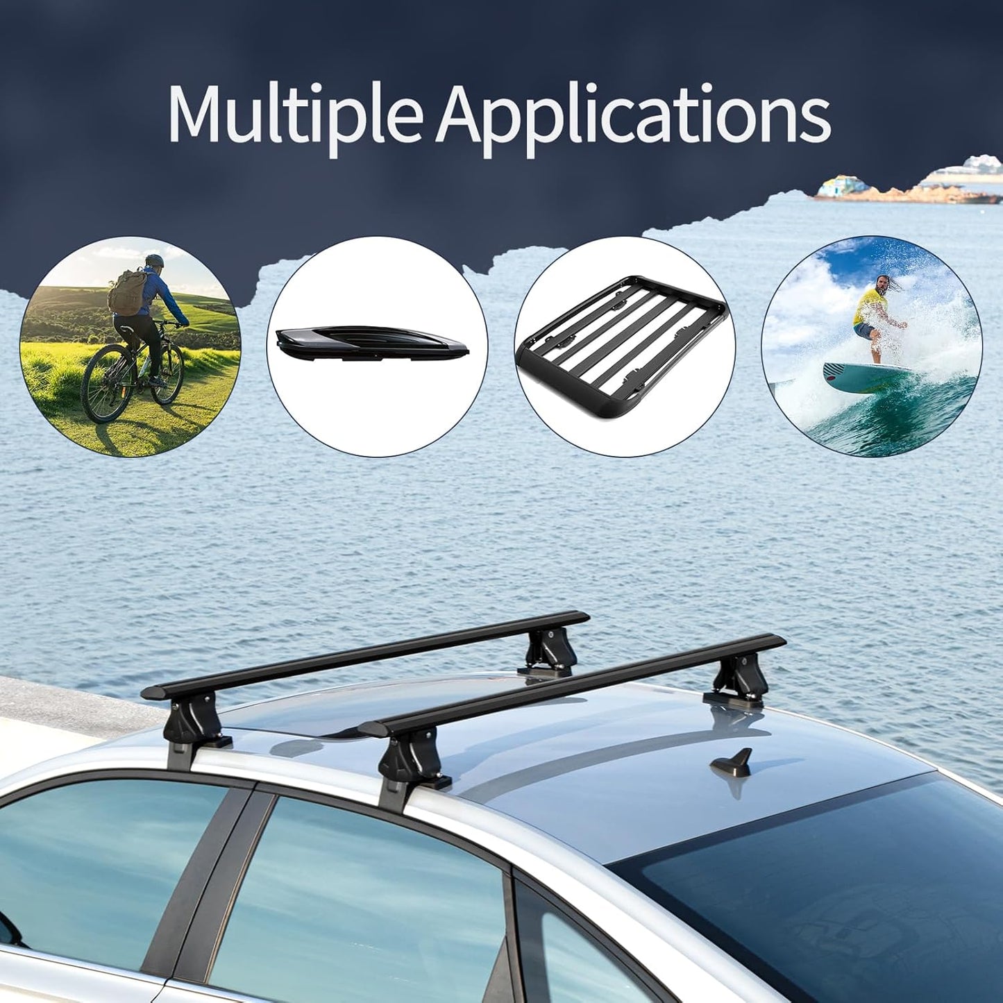 51" Roof Rack Cross Bars,Adjustable Universal Roof Rack,Aluminum Locking Crossbars Fit for Car SUV Without Any Types of Side Rails