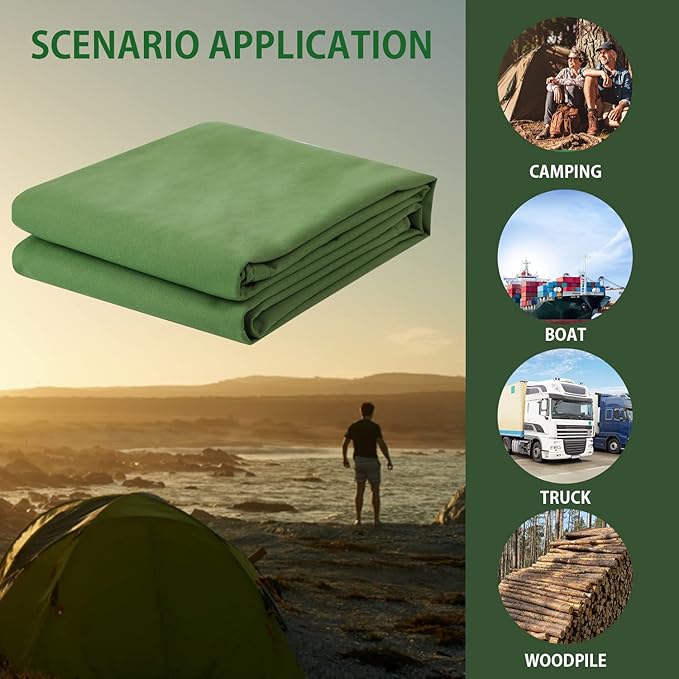 FoundGo Canvas Tarp 16x26 ft Heavy Duty Waterresistant Tarps with Grommets, UV Resistant, 22 Mil Tarpaulin,14 oz Durable Cloth Covers for Car, Roof, Boat, Camp, Canopy, Woodpile with Ropes-Green