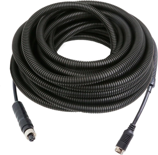 4 Pin Backup Camera Cable with Corrugated Tube Cover, 4 Pin Aviation Extension Cord, Weatherproof, Compatible with Rearview Camera Systems, Radar DVRs, CCTV Security Systems(33FT/10M)