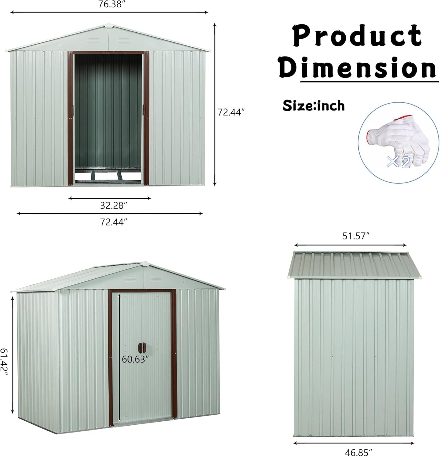 6x5 FT Outdoor Storage Shed, Metal Garden Shed with Frame Floor, Outside Tool Shed with Lockable Sliding Doors, Waterproof Storage Building with Sloped Roof for Backyard, Patio, Lawn, White