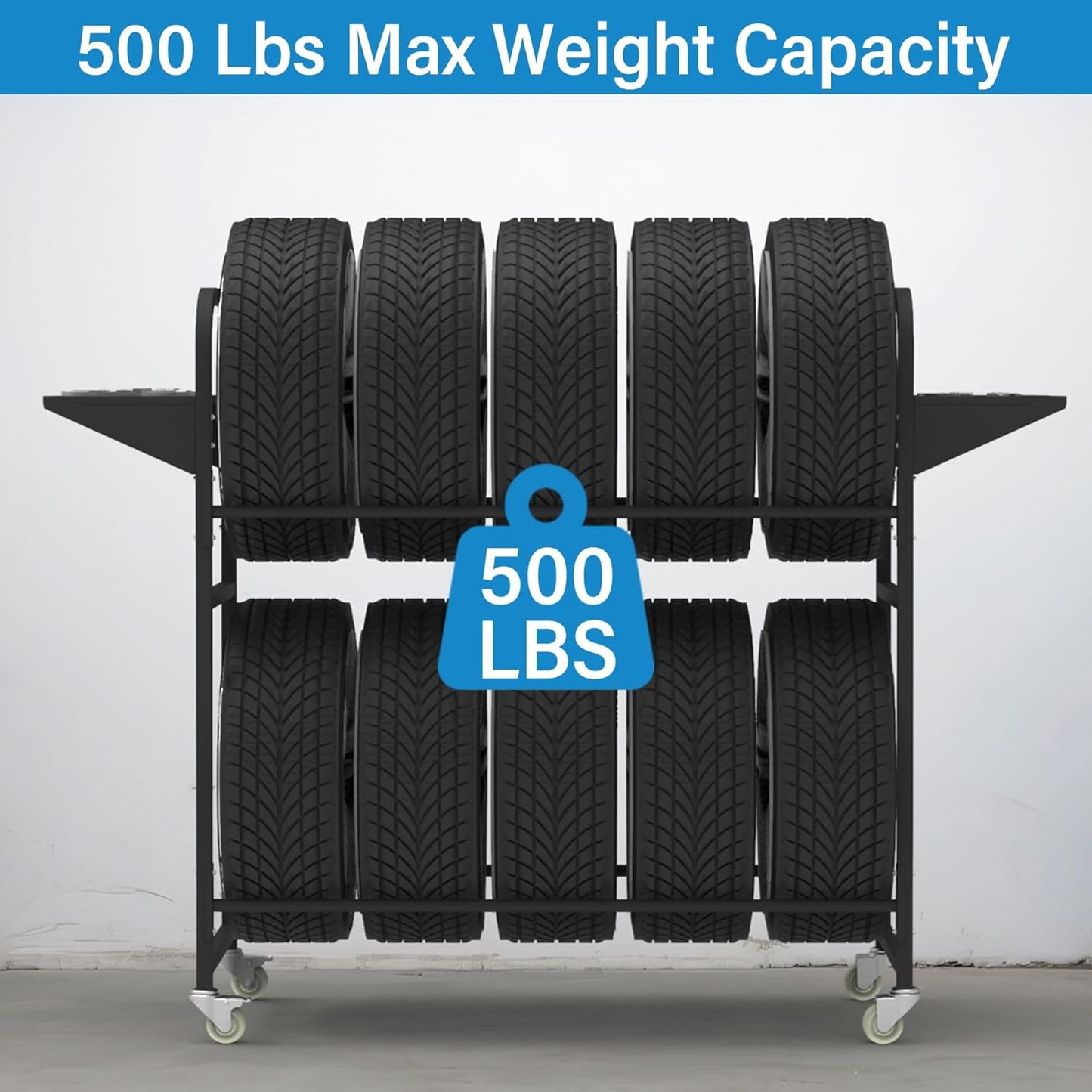 Tire Storage Rack 44" x 44" x 18" w/Anti-dust Cover, Rolling Tire Rack Adjustable, Tire Rack for Garage Black w/4 Swivel Casters & 2 Storage Shelf for Garage Storage