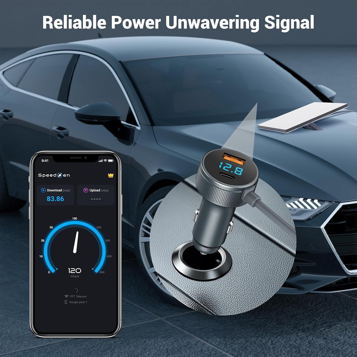 Starlink Mini Cable 12V-48V,Starlink Mini Car Adapter with Digital Display,Cigarette Lighter Adapter with USB C PD 40W& USB A 35W Ports for Trucks and Cars(16.4FT)