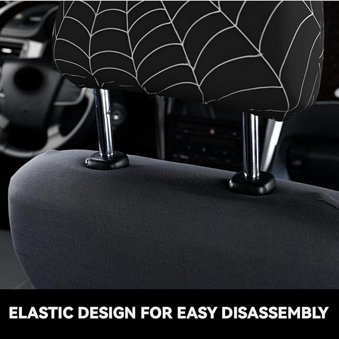 Dujiea 2 Pack White Spider Web Car Headrest Covers, Universal Soft Car Seat Head Rest Cover Protector, Vehicle Accessories Fabric Headrest Cover for Cars Vans Trucks