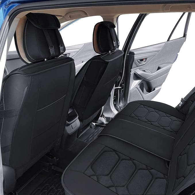 OASIS AUTO Custom Fit Seat Covers for Forester/Outback/Legacy/Impreza/Crosstrek 2010-2025, Waterproof Durable Faux Leather Seat Protector Cushion (Full Set, Black)