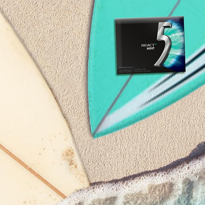 5 GUM React Mint Sugar Free Chewing Gum Bulk, 15 Stick (10 Pack)