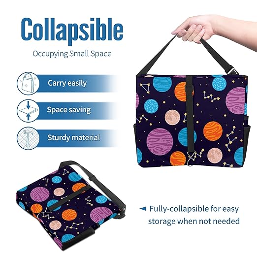 Car Trash Can Colorful Space Planet Large Storage Garbage Can with Lid Hanging for Back Seat Leakproof Automotive Vehicle Trash Bin