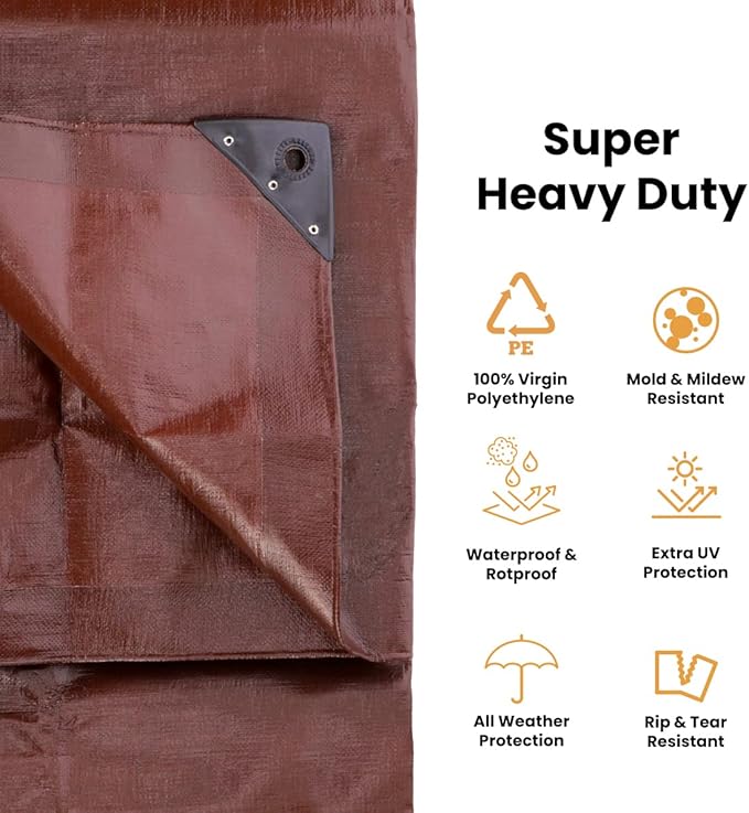 WHITEDUCK 14x16 Tarp 16 MIL Heavy Duty Poly Tarp Waterproof UV Resistant, True to Size, Rust-Proof Grommets, Tear & Rip Resistant, Extra Thick, Camping, Construction, Boat & Equipment Cover