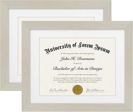 Americanflat 11x14 Diploma Frame with Shatter-Resistant Glass - Set of 2 - Use as 8.5x11 Frame with Mat or Display 11x14 Documents Without Mat - Legacy Collection - Certificate Frames - Light Wood