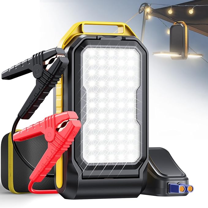 Jump Starter: 7000A Portable Car Battery-Jumper for All Gas or up to 12L Diesel, 3 in 1 Multi-Function 12V Auto Battery Booster Jump Box with 4000LM Camping Light and 16000mAh Power Bank