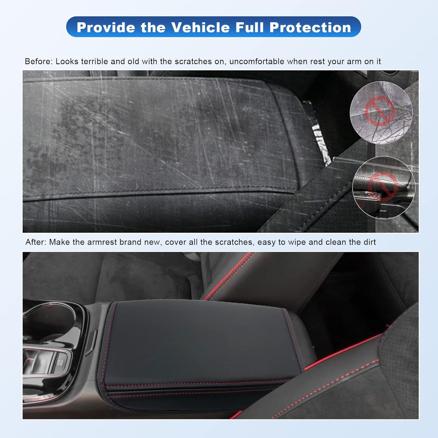 CDEFG for Santa Cruz 2022 2023 Pickup Truck Center Console Cover Armrest Cover Console Pad Arm Rest Seat Box Cover Leather Protector for 2022 Santa Cruz Car Interior Accessories (Black)