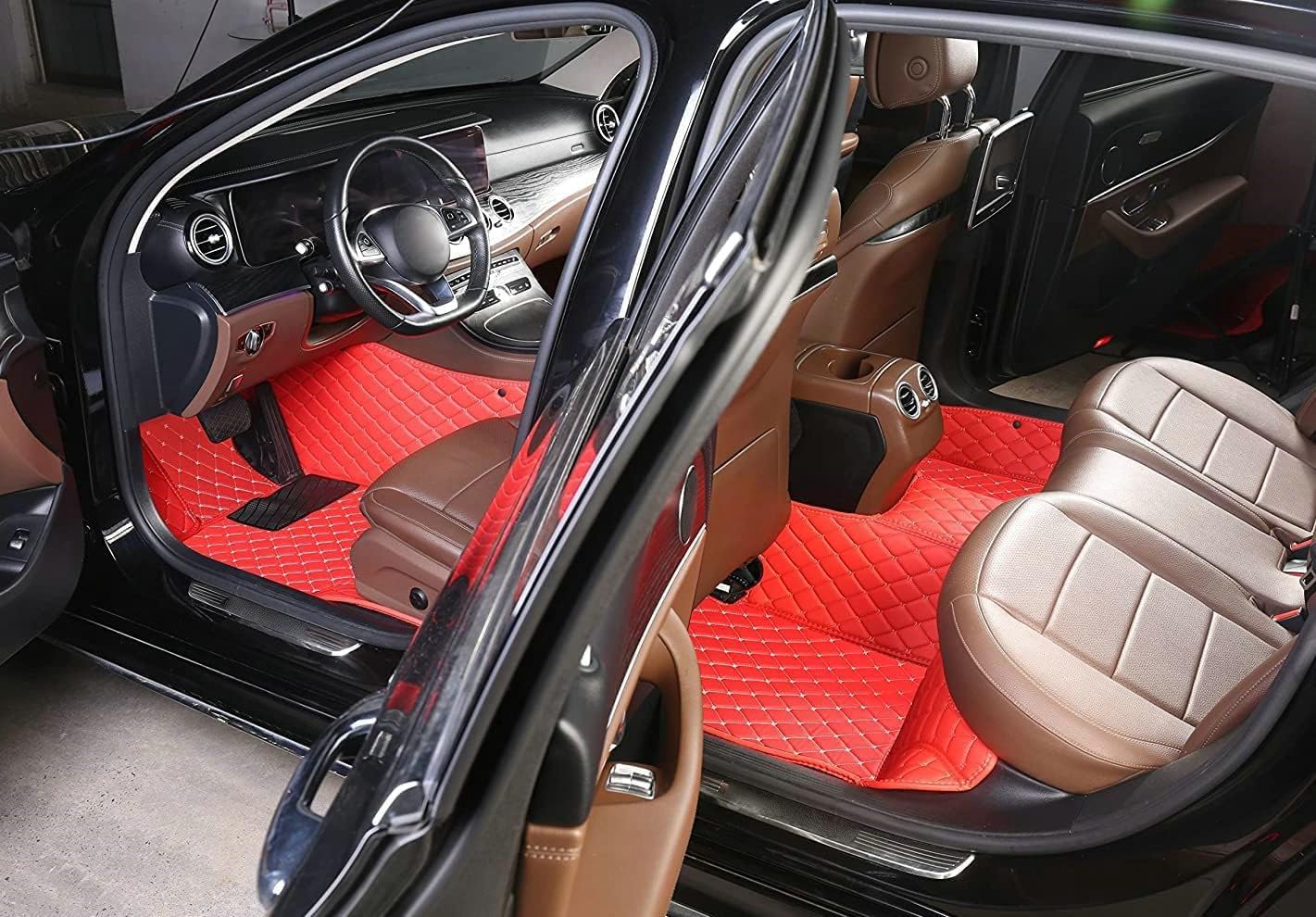 Custom Artificial Leather Waterproof All-Weather Car Floor Mats Fit for 99% Sedan SUV Sports Car Vehicle Car Mat (Wine red)