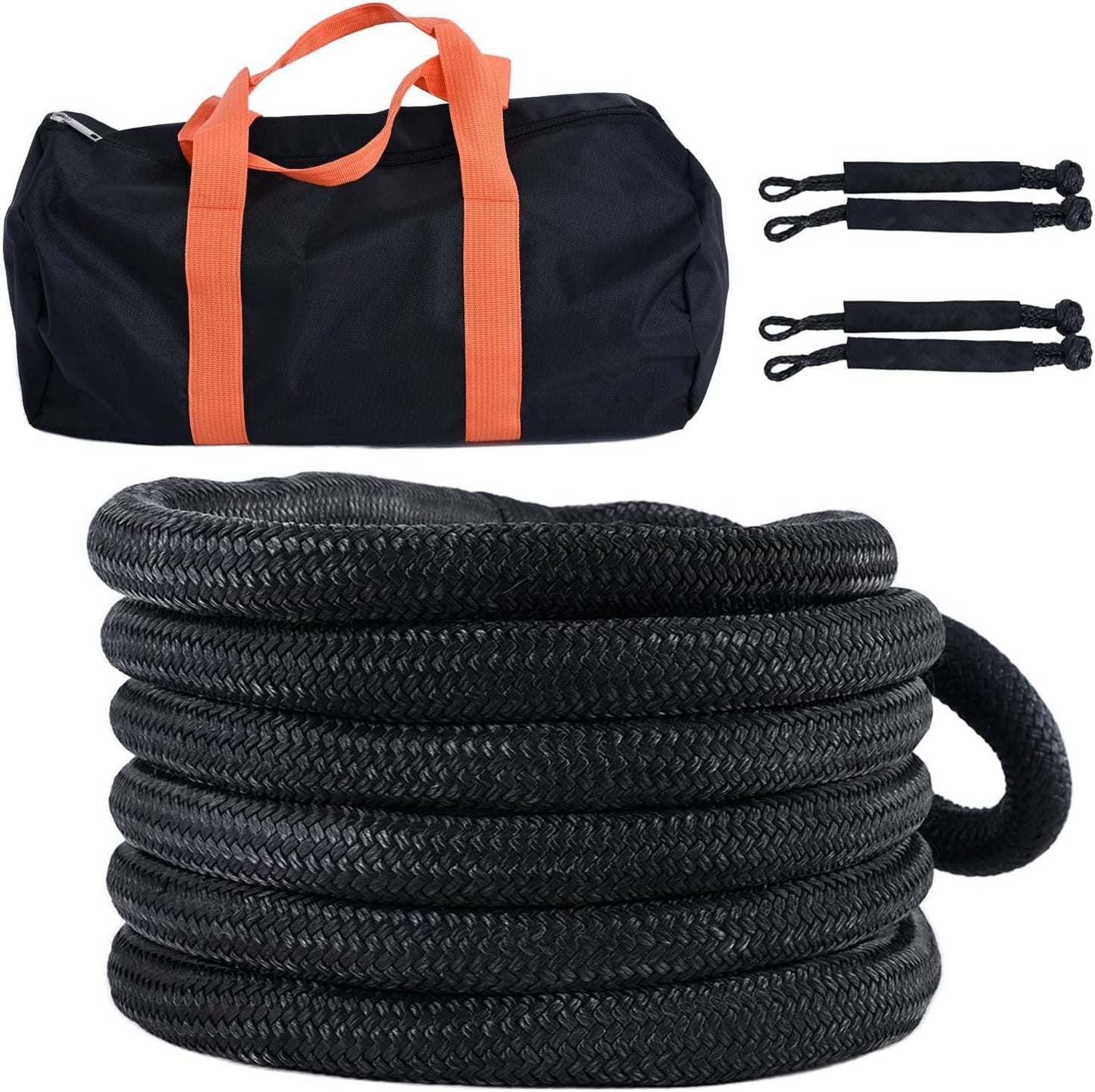 Kinetic Recovery Tow Rope, 48000LBS Snatch Strap (1" x 30ft) with Soft Shackles, Extreme Duty 30% Elasticity Energy Offroad Towing Straps Kit for Car Jeep Trucks SUV UTV ATV Tractor - Black