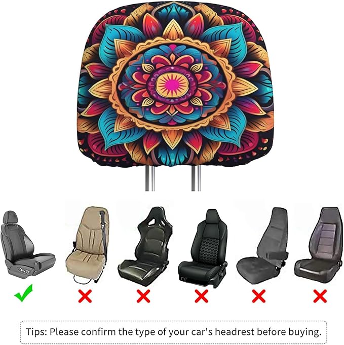 Dujiea 2 Pack Boho Mandala Turquoise Car Headrest Covers, Universal Soft Car Seat Head Rest Cover Protector, Vehicle Accessories Fabric Headrest Cover for Cars Vans Trucks