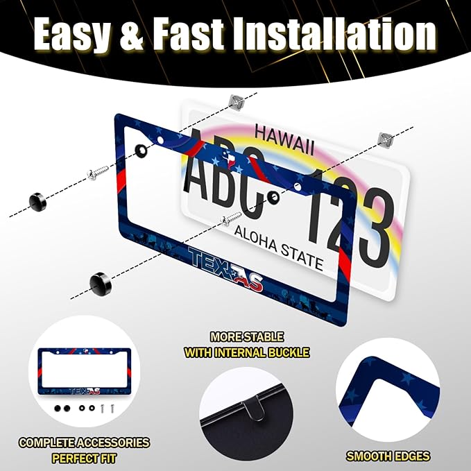Personalise Texas Flag License Plate Frame State Flag License Plate Stainless Steel Funny Accessory Cars Decor for Men Women12.2 X 6.2 Inch with 2 Holes and Screws Fits Standard Us Ca Vehicles