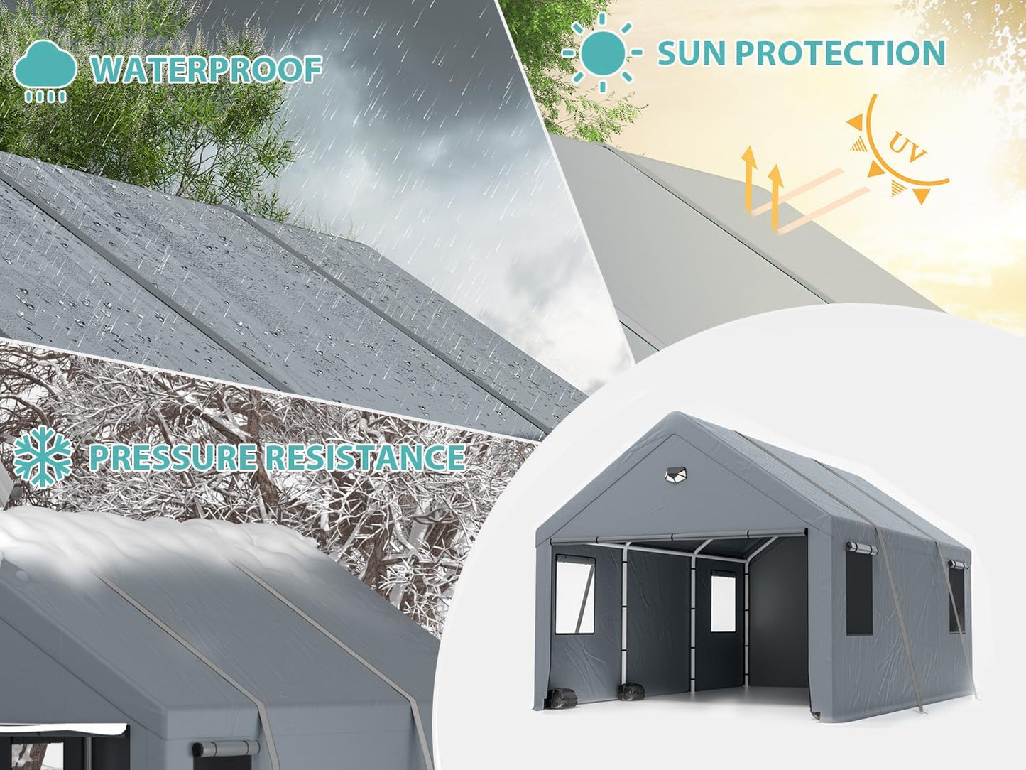 2 Car Carports 20X20 Heavy Duty，Car Ports with 180G Removable Side Walls, Carport Canopy, Portable Car Port Garage, Car Shelter All Weather,Grey