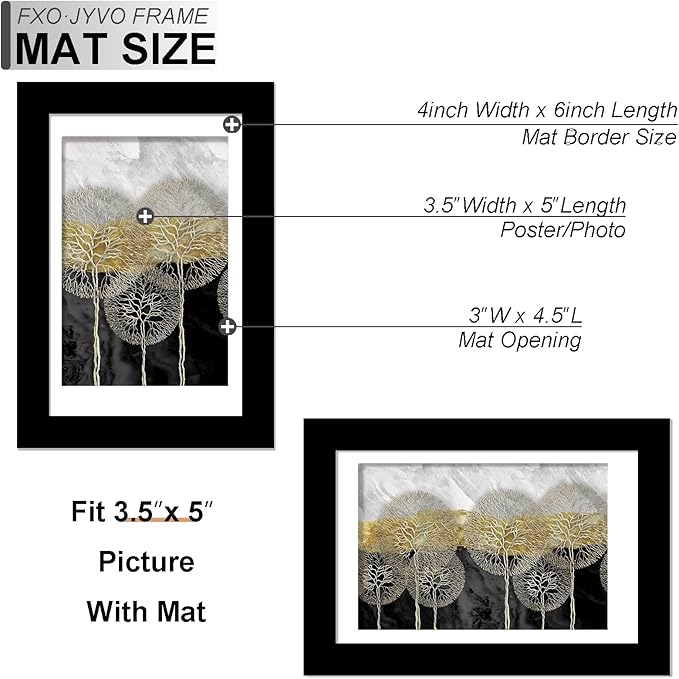 4x6 Picture Frame Set of 3, Display Photo 3.5x5 with Mat or 4 x 6 Without Mat, Light Weight and High Transparent 4 by 6 Frame for Wall - 3 Pack/Black/4"x6"
